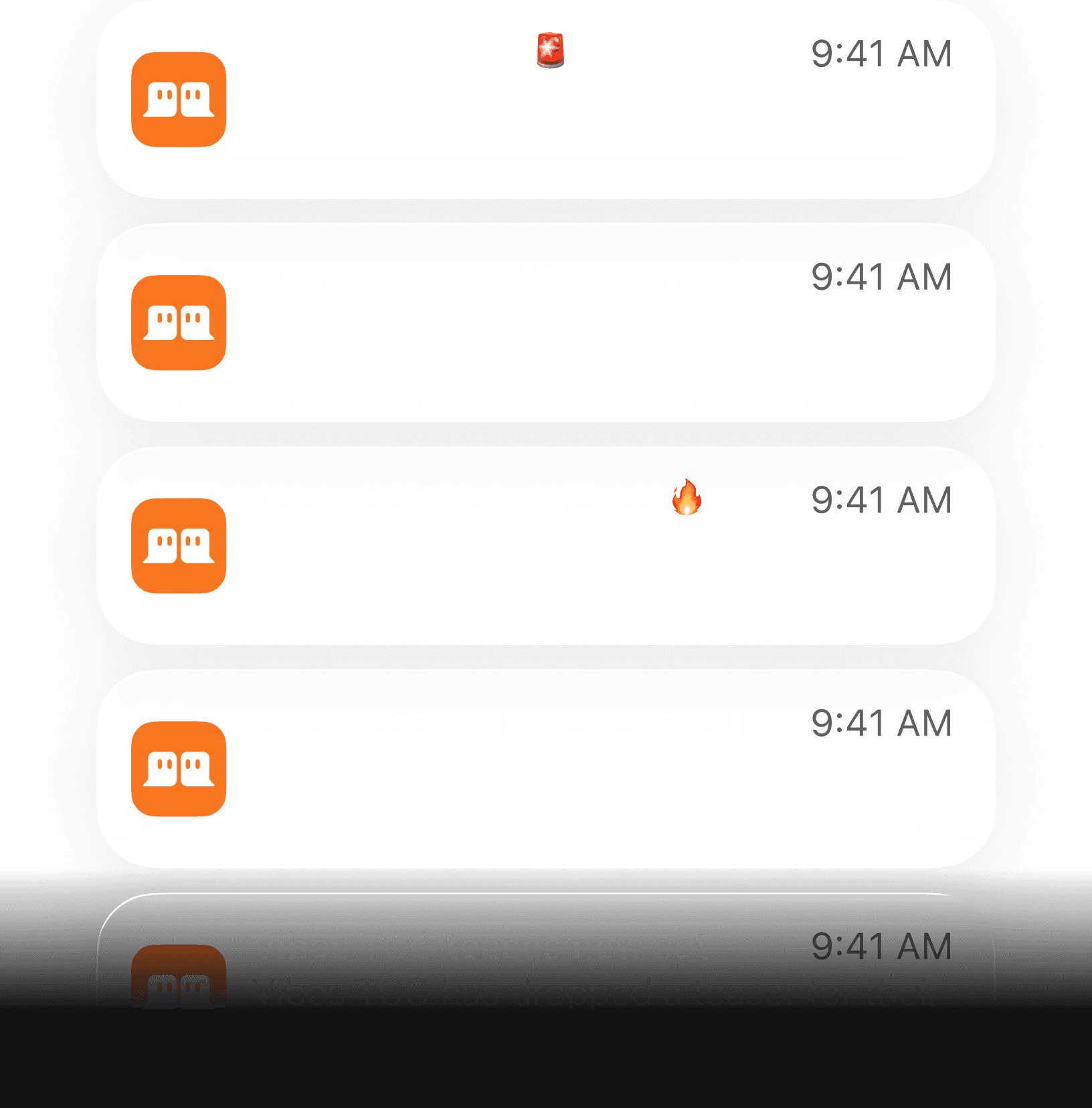 Push notifications for TCG drops, restocks, and new set announcements