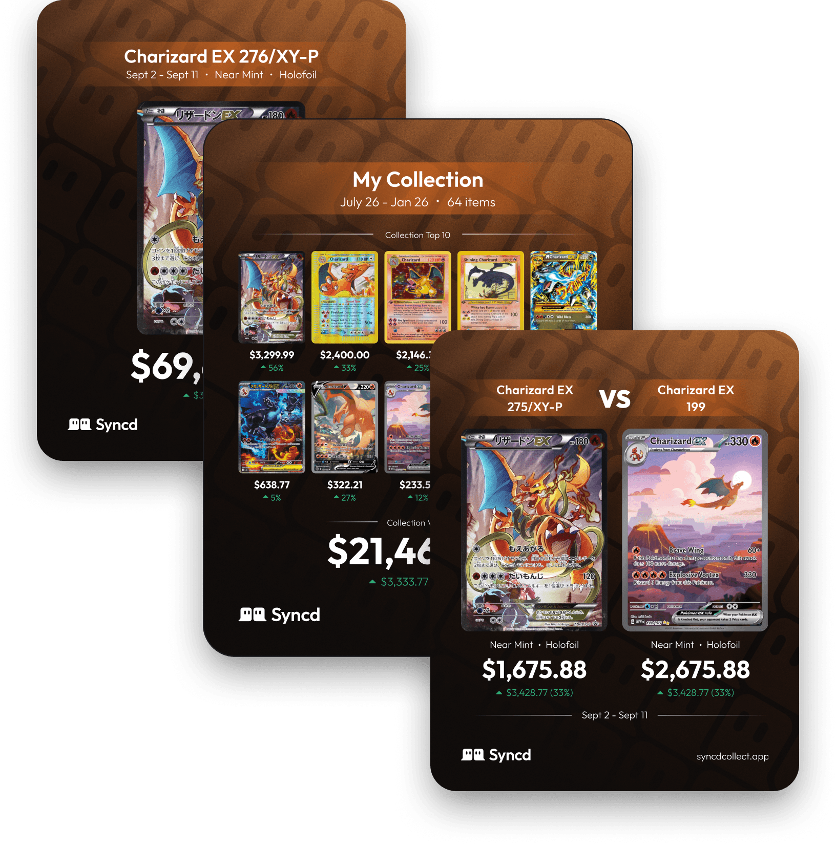 Multiple visual templates for collection graphics and card comparisons